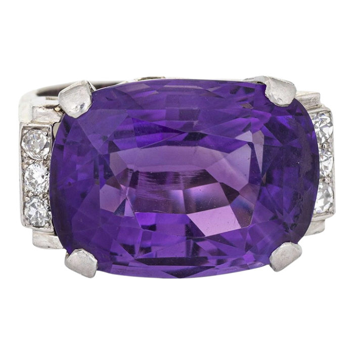 vintage amethyst diamond ring east west 14k white gold sz 5 cocktail jewelry 8709