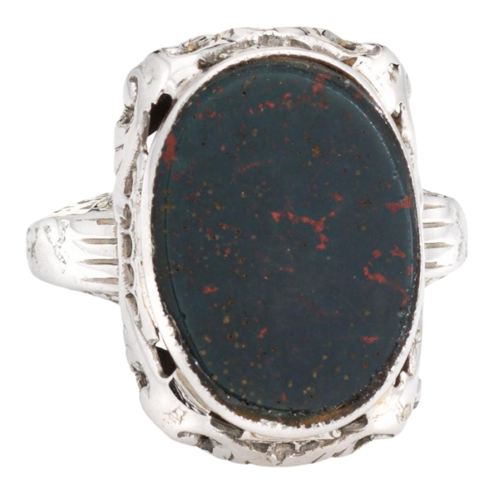 vintage art deco bloodstone ring 14k white gold filigree sz 375 fine jewelry 4086