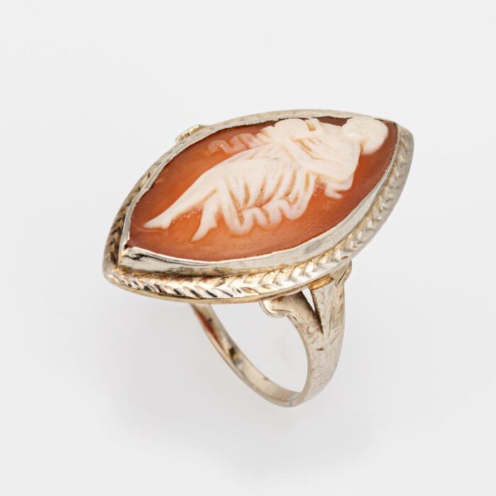 vintage art deco cameo ring 14k white gold marquise cocktail sz 575 jewelry 1226