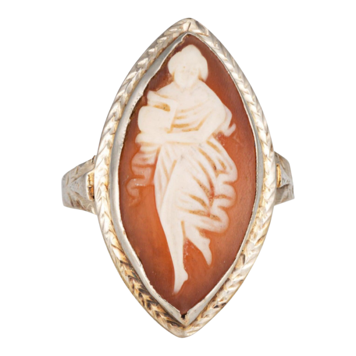 vintage art deco cameo ring 14k white gold marquise cocktail sz 575 jewelry 2082