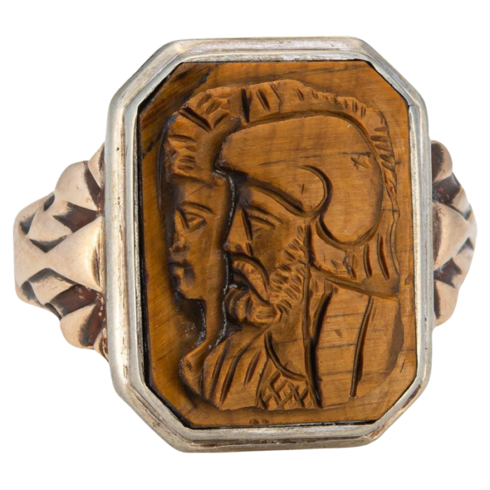 vintage art deco cameo ring centurion tigers eye sz 875 square mens jewelry 7541