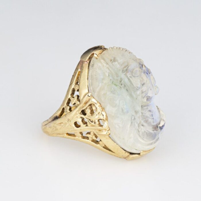 vintage art deco carved moonstone cameo ring 14k yellow gold sz 5 fine jewelry 0255