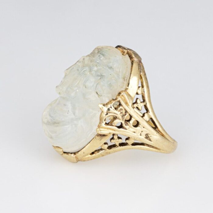 vintage art deco carved moonstone cameo ring 14k yellow gold sz 5 fine jewelry 0736