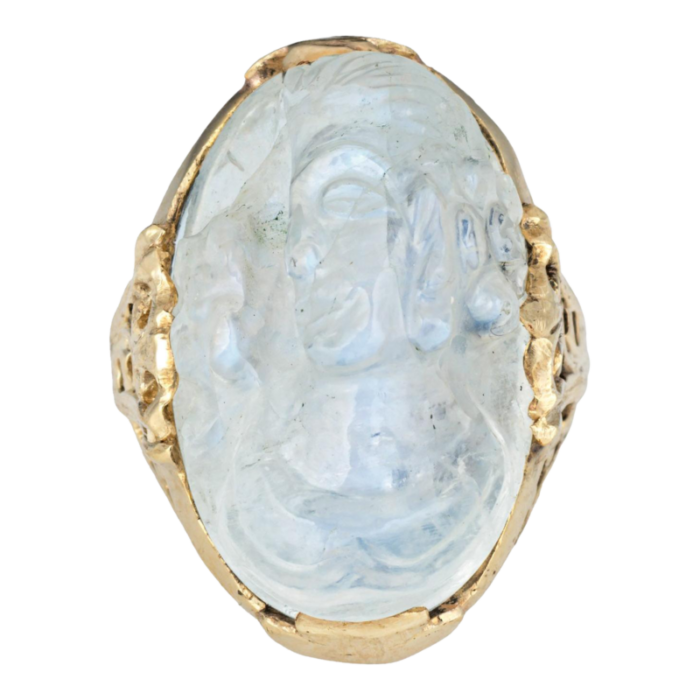 vintage art deco carved moonstone cameo ring 14k yellow gold sz 5 fine jewelry 1291