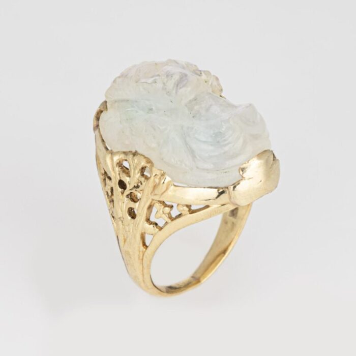 vintage art deco carved moonstone cameo ring 14k yellow gold sz 5 fine jewelry 6820