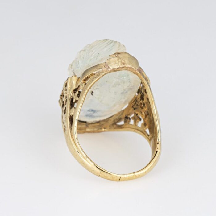 vintage art deco carved moonstone cameo ring 14k yellow gold sz 5 fine jewelry 7033