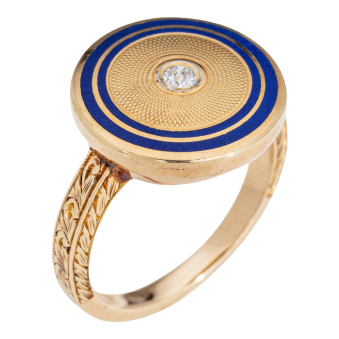 vintage art deco diamond enamel ring circle 14k yellow gold sz 55 fine jewelry 2942