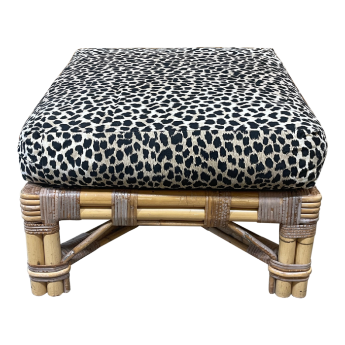 vintage bamboo ottoman upholstered in leopard suede 7151