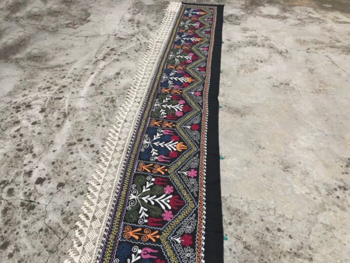 vintage black table runner with special tassel 1980s 5