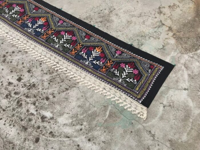 vintage black table runner with special tassel 1980s 7