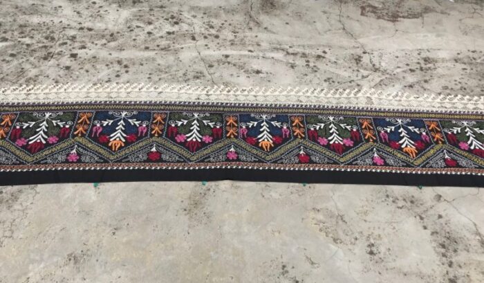 vintage black table runner with special tassel 1980s 9