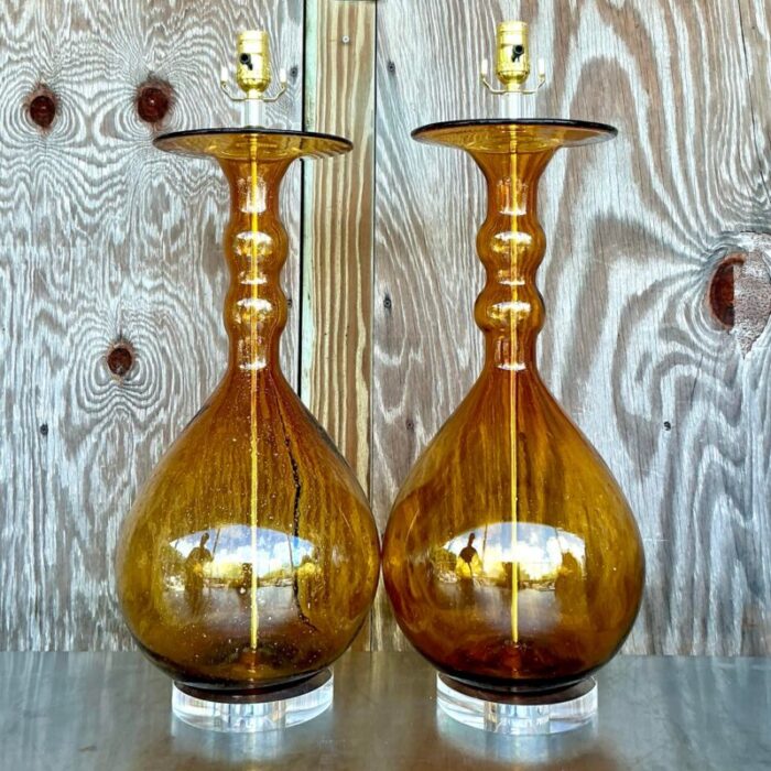 vintage boho blown glass lamps a pair 0586