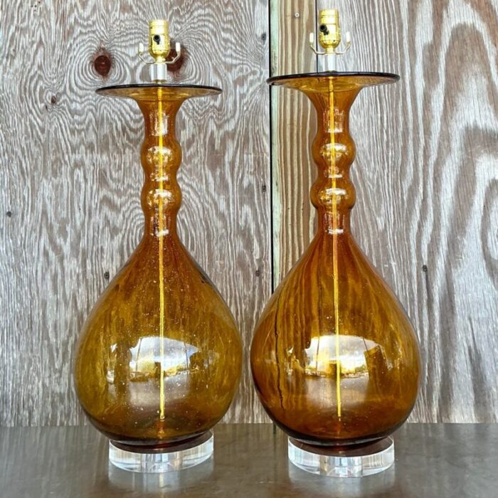 vintage boho blown glass lamps a pair 2322