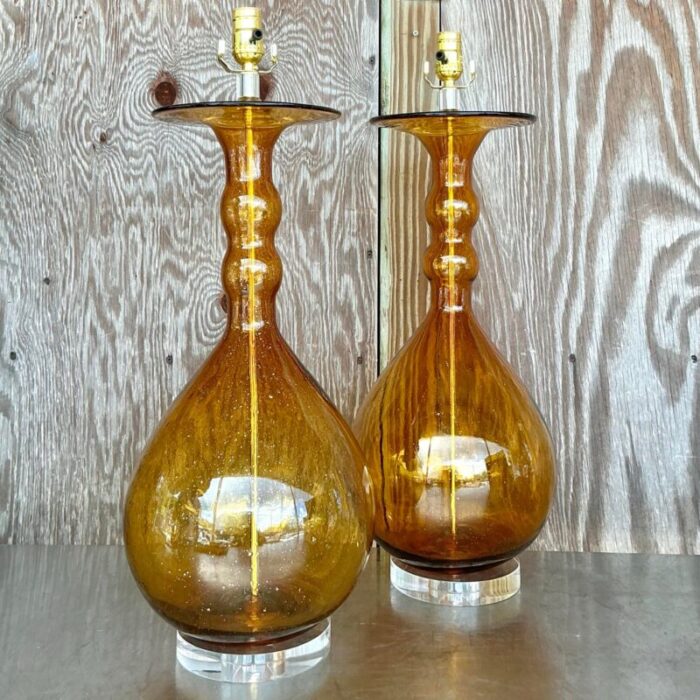 vintage boho blown glass lamps a pair 5780