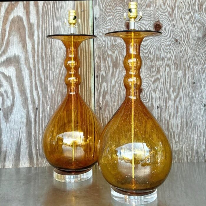 vintage boho blown glass lamps a pair 8030