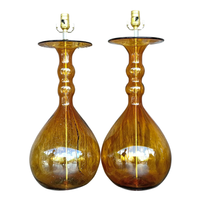 vintage boho blown glass lamps a pair 8902