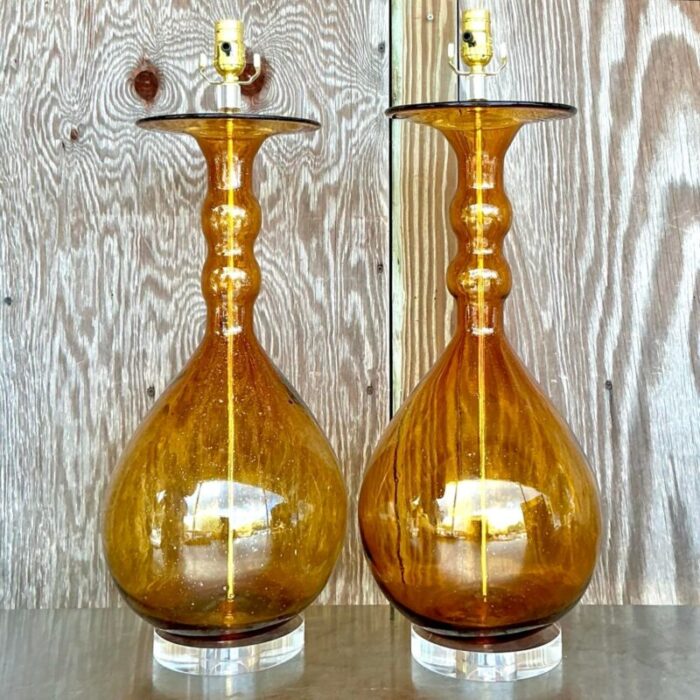 vintage boho blown glass lamps a pair 9038