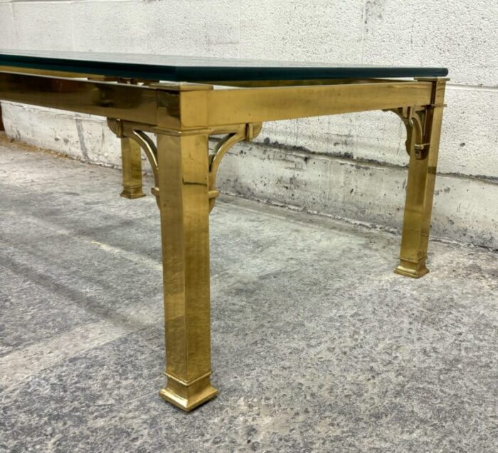 vintage brass and glass etched or engraved coffee table cocktail table 1409