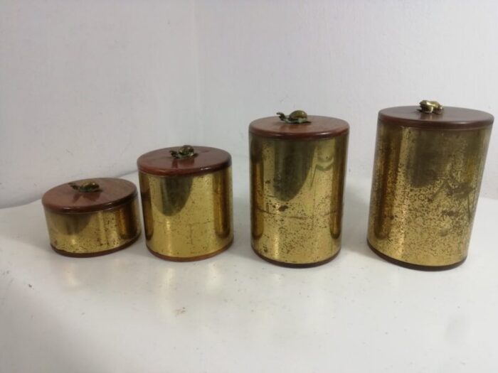 vintage brass and wood jars italy 1950s set of 4 1