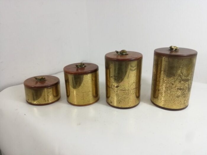 vintage brass and wood jars italy 1950s set of 4 5