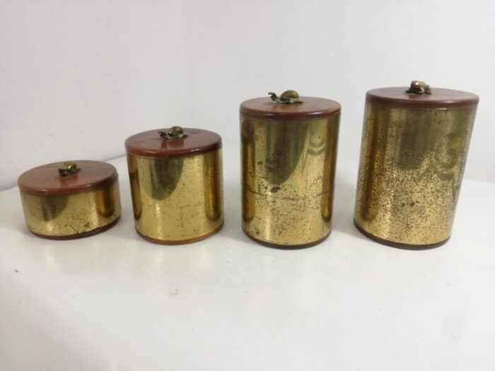 vintage brass and wood jars italy 1950s set of 4 9