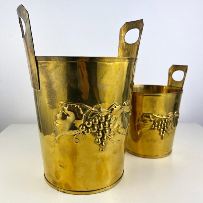 vintage brass buckets embossed gold champagne bucket 1950s set of 2 3