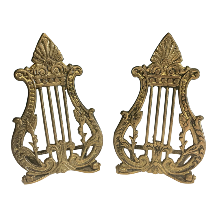 vintage brass lyre harp bookends a pair 2806