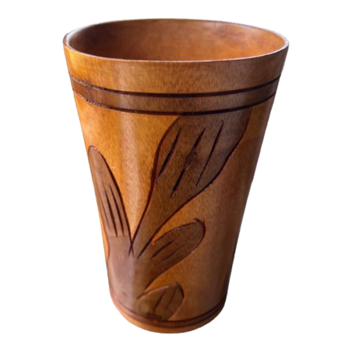 vintage carved wooden vase large cup leaf design 2797