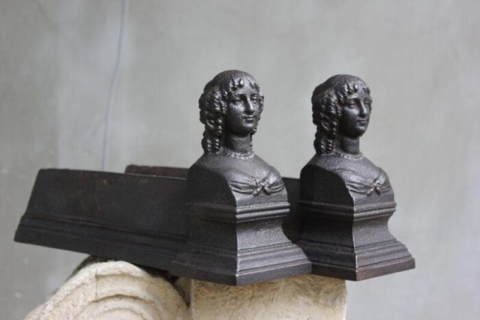 vintage cast iron fireplace andirons set of 2 0426 1