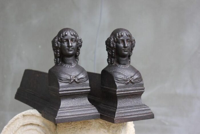 vintage cast iron fireplace andirons set of 2 2952