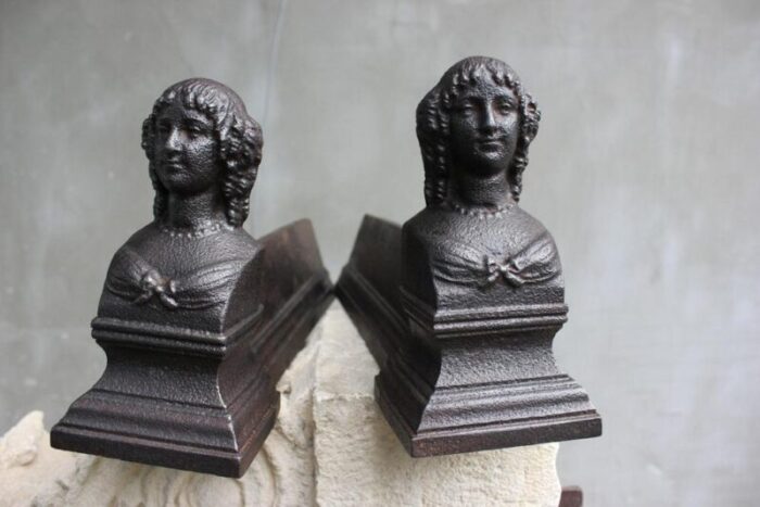 vintage cast iron fireplace andirons set of 2 9863