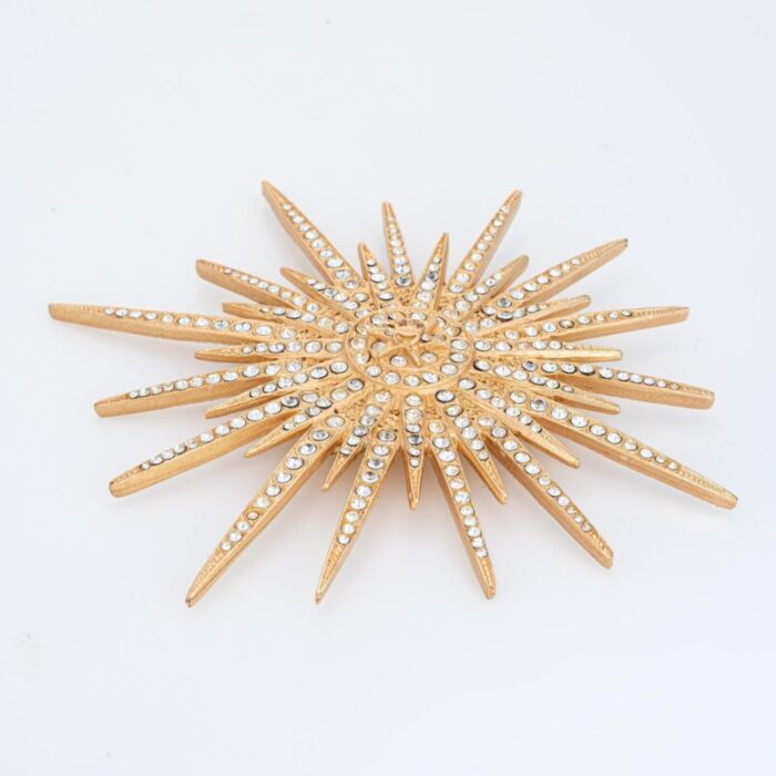 vintage chanel starburst brooch pin c2001 large crystal yellow gold tone 5514