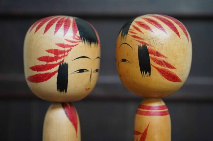 vintage decorative traditional kokeshi japan 1970s set of 2 2