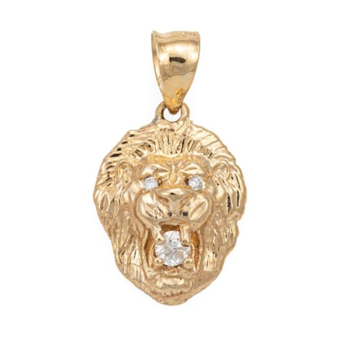 vintage diamond lion pendant 10k yellow gold estate fine animal jewelry 0756