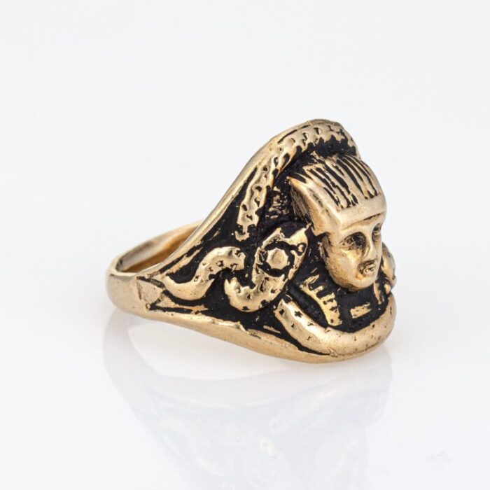 vintage egyptian pharaoh ring snakes signet band sz 65 14k yellow gold jewelry 2788