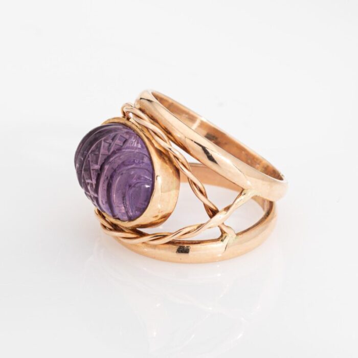 vintage finnish carved amethyst ring 14k yellow gold 5 estate finland jewelry 1086