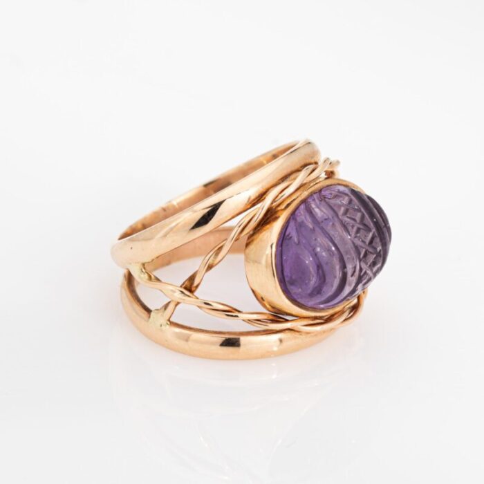 vintage finnish carved amethyst ring 14k yellow gold 5 estate finland jewelry 4367