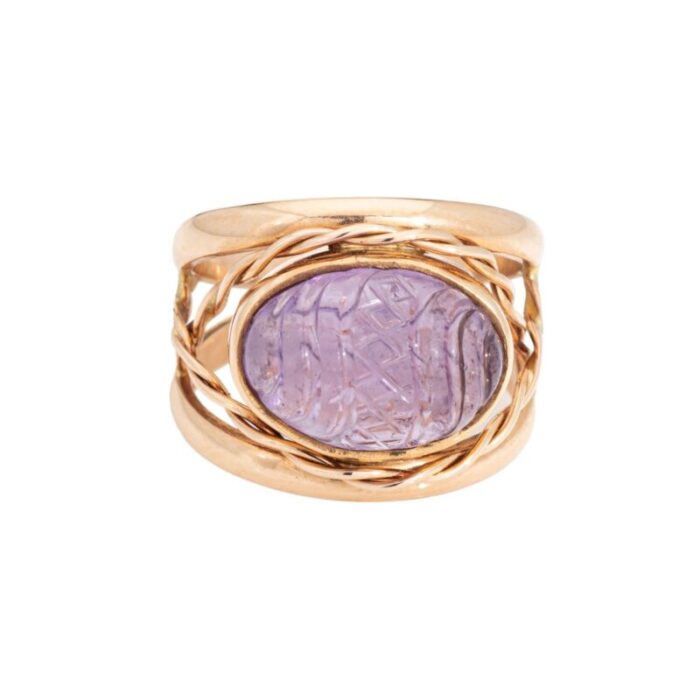 vintage finnish carved amethyst ring 14k yellow gold 5 estate finland jewelry 7738