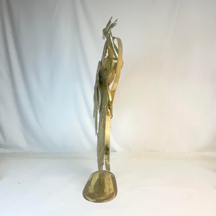 vintage flat metal brutalist christmas angel with harp and dove 3195