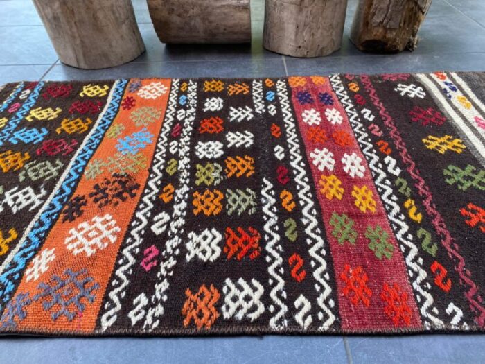 vintage flower pattern kurdish kilim rug 3403