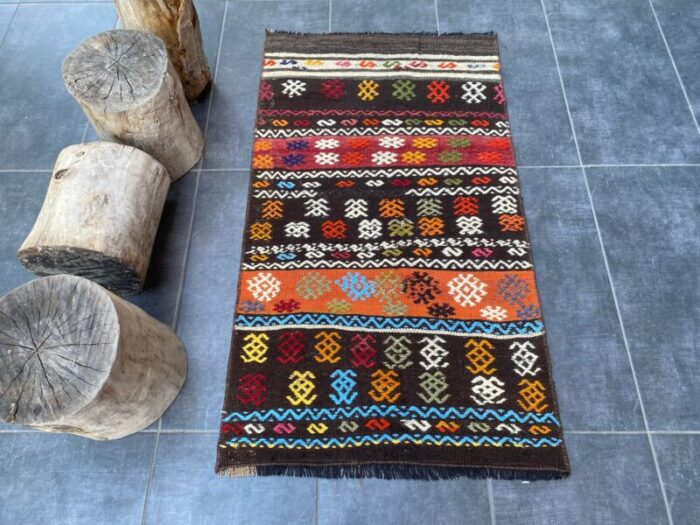 vintage flower pattern kurdish kilim rug 4780