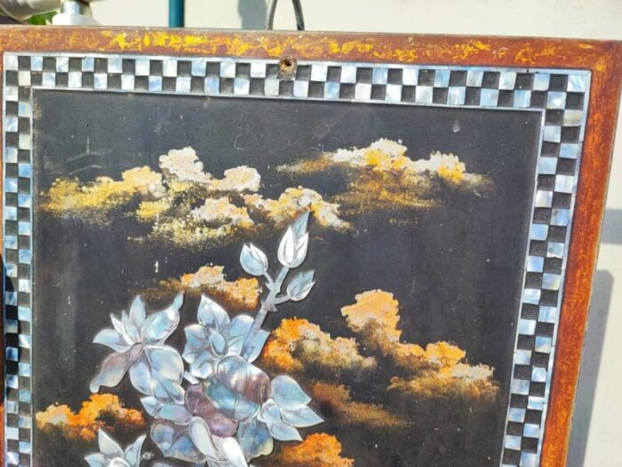 vintage flowers painting on a board 1950s 4