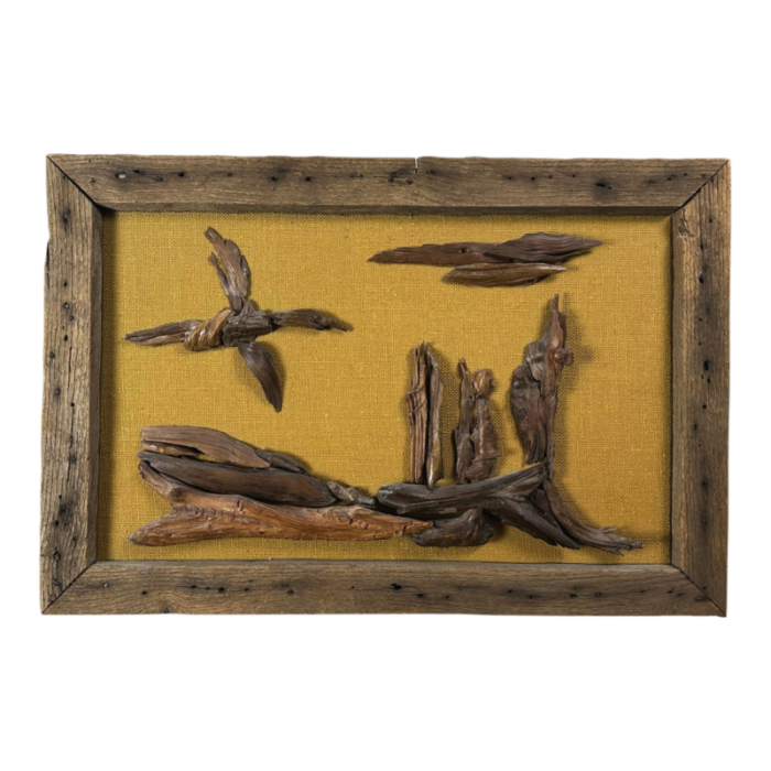 vintage folk art dimensional bas relief driftwood assemblage 0184