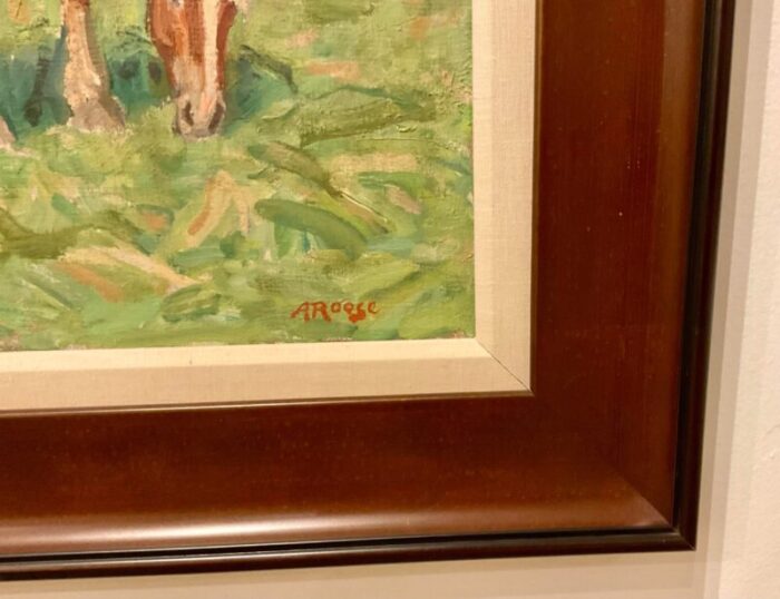 vintage four horses pastoral oil painting on board by aage roose 2890