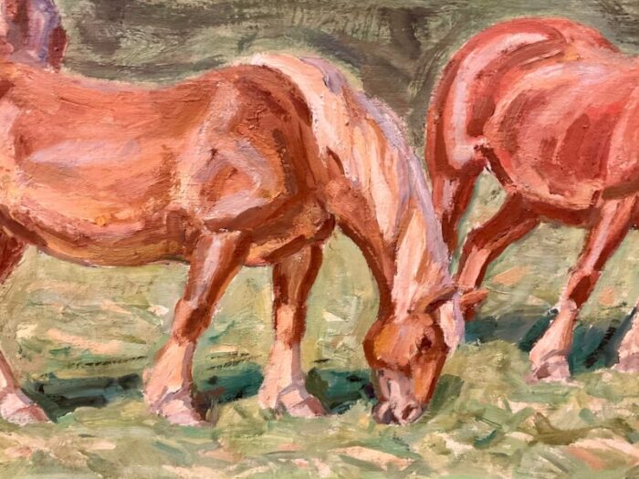 vintage four horses pastoral oil painting on board by aage roose 5460