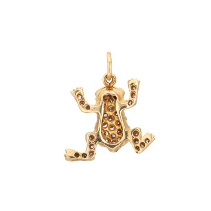 vintage frog charm diamond 18k yellow gold pendant emerald eyes fine jewelry 4032