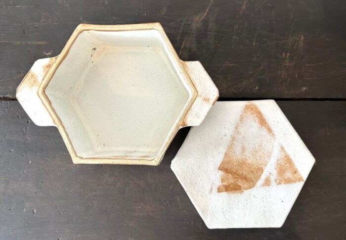 vintage geometric ceramic container with lid 2362