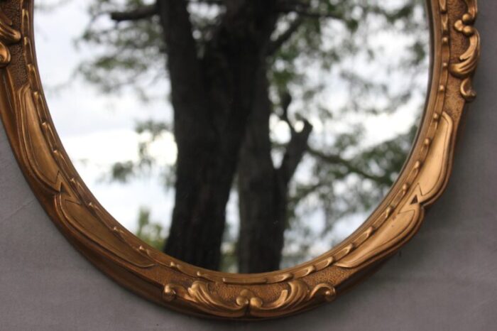 vintage gold gilt bronze oval wall mirror belgium 1970s 4385