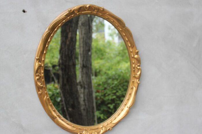 vintage gold gilt bronze oval wall mirror belgium 1970s 8579