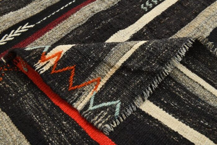 vintage gray orange handmade flatweave kilim rug 14